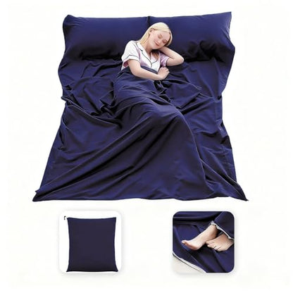 Sleeping Bag Liner, Compact Travel Sheets for Hotel Hostel - color: Navy Blue, size: 82.7" X 63"