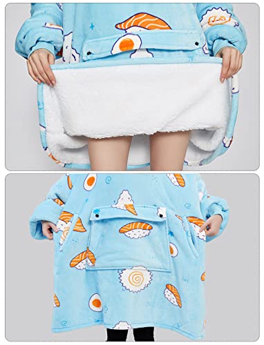 KFUBUO Wearable Blanket Hoodie for Adults With Pocket Sushi Hoodie - color: Blue Sushi, size: Adult