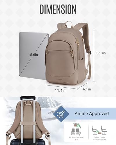 LIGHT FLIGHT Travel Backpack for Women, 17.3 inch Laptop Daypack - color: Champagne, size: 17.3 Inch without Wheels