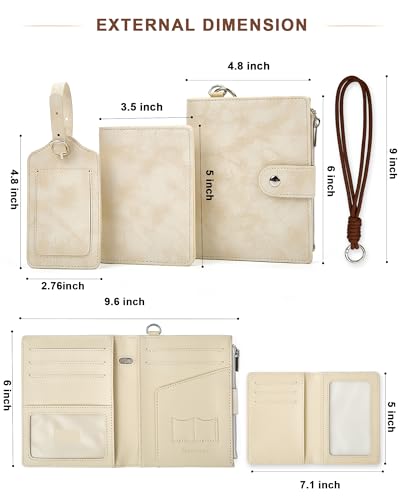 Passport Holder for Travel, Rfid Passport Wallet with Zipper - color: White Sand