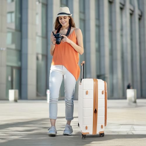 24'' Luggage,Hardside Suitcase w/Spinner Wheels,TSA LOCK - color: Beige, size: 24" Mid-Checked