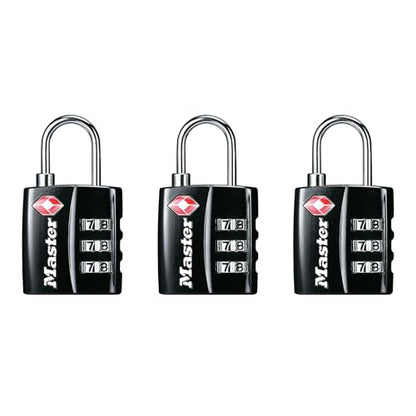Master Lock TSA Approved Luggage Lock Black Backpack Lock 3-Pack 4680BLKEC3 - size: 3 Pack