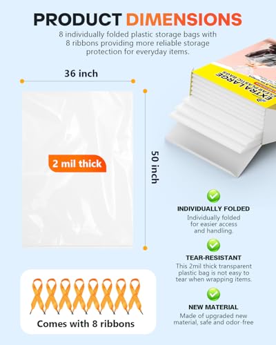 36x50 Inch Extra Large Clear Plastic Storage Bag for Luggage Cover, 8 Pack - size: Large (36"x50")