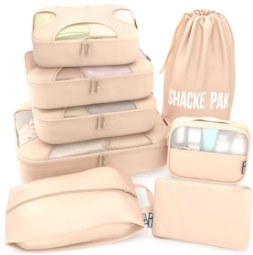 Shacke 8 Set Packing Cubes for Travel, Shoe & Toiletry Bags (Cream) - color: 8 Set - Cream, size: Set of 8