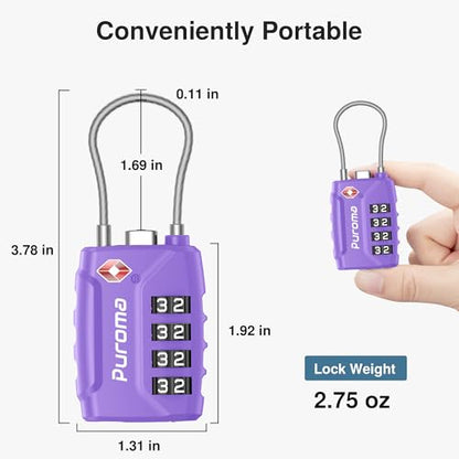 Puroma 2 TSA Approved Luggage Locks 4 Digit Code Cable Lock Basic Purple - color: Basic Purple