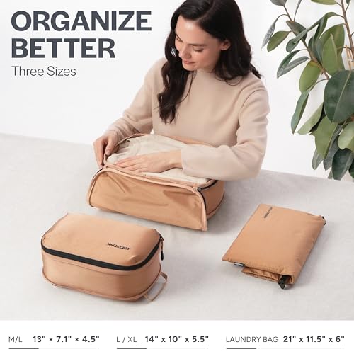 Aerotrunk Ultralight Compression Packing Cubes for Travel, 3-Pack, Mocha - color: Mocha, size: 3-Pack