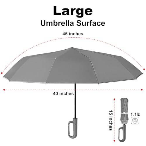 TradMall Travel Umbrella Windproof with Reflective Stripe - color: Dark Gray