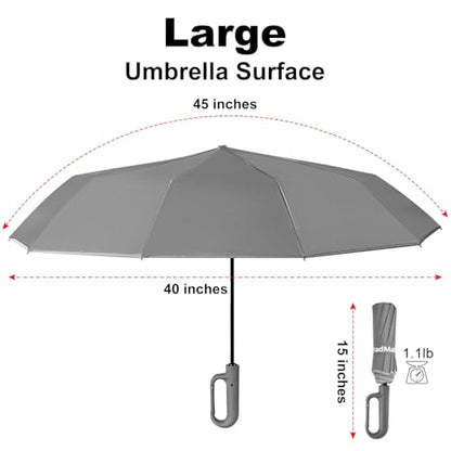 TradMall Travel Umbrella Windproof with Reflective Stripe - color: Dark Gray