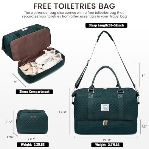 LOVEVOOK Travel Duffle Bag,Weekender Bags for Women with Shoe Compartment - color: A-Dark Green-a, size: Large-2 Pcs