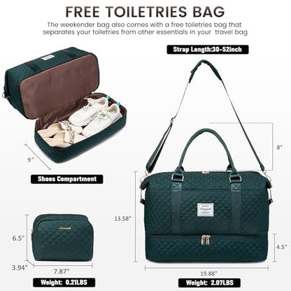 LOVEVOOK Travel Duffle Bag,Weekender Bags for Women with Shoe Compartment - color: A-Dark Green-a, size: Large-2 Pcs