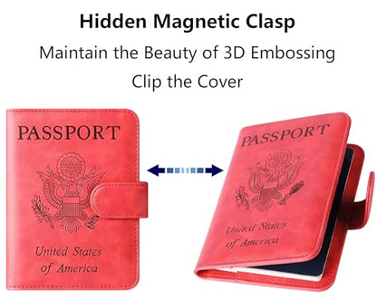 LOHASLIFE Passport Holder for Travel, Rfid Blocking Passport Cover Wallet - color: 120#Red