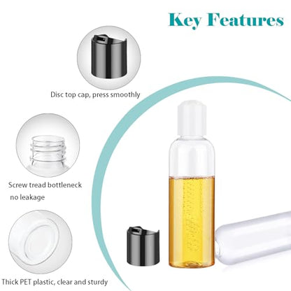 Toiletry Travel Bottles for Men Women, 3.4oz/100ml Refillable Plastic Containers with TSA Approved Toiletry Bag - Clear Cosmetic Kit for Shampoo, Conditioner, Lotion and Travel Essential(4Pack, Black) - color: Black