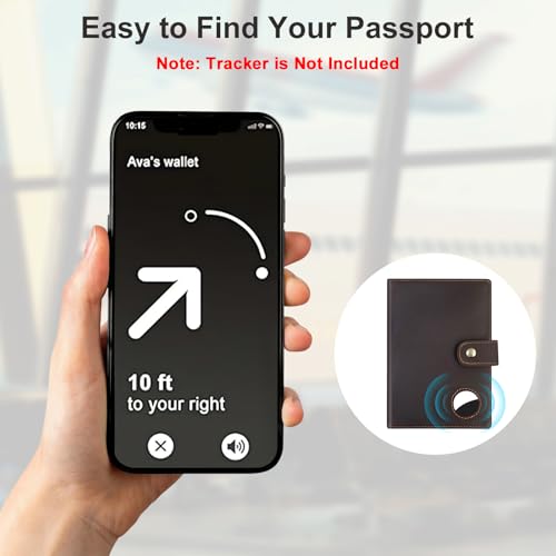 Crazy Horse Leather Slim Passport Holder with RFID &Tracker Slot - color: Dark Brown