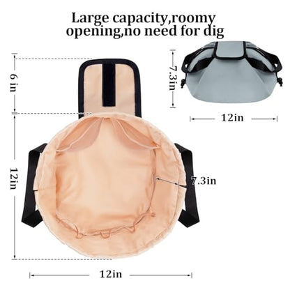 Large Flat Open Makeup Bag,Lay Drawstring Cosmetic Bag Travel Toiletry Bag (Greyish Blue) - color: Greyish Blue