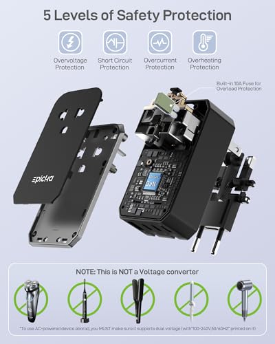 EPICKA Air 40W Universal Travel Adapter PD&QC with 1AC/3USB-C/1USB-A - style: 40W-Black