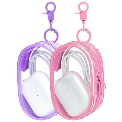 Linsaner 2 Pack Transparent Tech Pouch Storage Bags, Pink + Purple - color: A1-Pink + Purple
