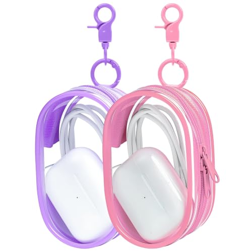 Linsaner 2 Pack Transparent Tech Pouch Storage Bags, Pink + Purple - color: A1-Pink + Purple