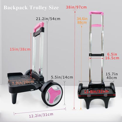 Rolling Backpack Cart, Folding Trolley with Quiet Wheels, Pink Edge Guard - color: Pink, size: Quiet Large Wheels with Edge Guard
