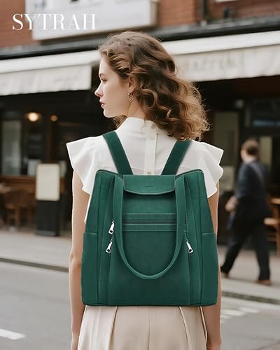 Laptop Bag for Women 15.6 inch Leather Backpack Purse - color: Green