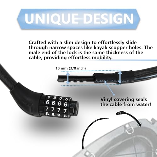 Lumintrail Long Coiled Bike Cable Lock 3/8 Inch 20ft. (4, 6, 10, 15, 20, 25, 30ft), Weatherproof Locks for Kayak, Bike, Scooter, Paddleboard, Resettable Combination Lock Anti Theft Protection - size: 20-FT