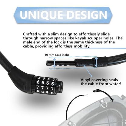 Lumintrail Long Coiled Bike Cable Lock 3/8 Inch 20ft. (4, 6, 10, 15, 20, 25, 30ft), Weatherproof Locks for Kayak, Bike, Scooter, Paddleboard, Resettable Combination Lock Anti Theft Protection - size: 20-FT