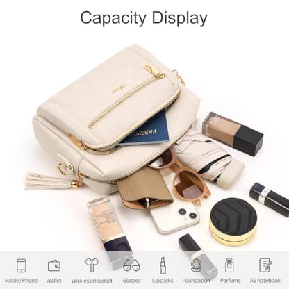 Vegan Leather Crossbody Bags for Women Anti theft Purses and Handbag - color: Beige