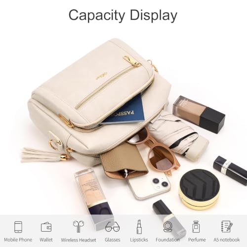Vegan Leather Crossbody Bags for Women Anti theft Purses and Handbag - color: Beige