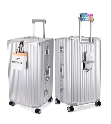 feilario Super Large Aluminum Frame Checked Zipperless Luggage - color: A3-Silver, size: 30in