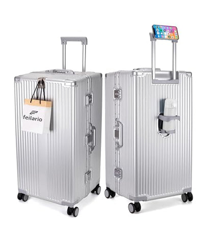 feilario Super Large Aluminum Frame Checked Zipperless Luggage - color: A3-Silver, size: 30in