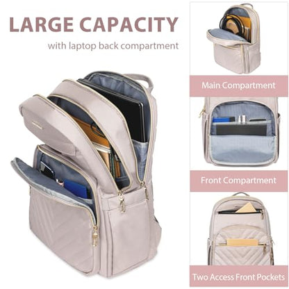 VANKEAN 17.3Inch Laptop Backpack for Women Large Capacity - color: Quilted Light Dusty Pink/Grey Purple, size: 17.3 Inch