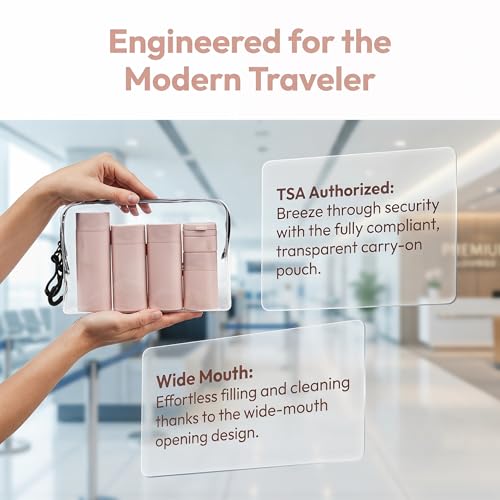 Travel Bottles Set, 5PC TSA Approved Travel Size Toiletry Containers, Leak Proof Refillable Travel Shampoo Lotion Bottles, Travel Accessories (Pink) - color: Pink