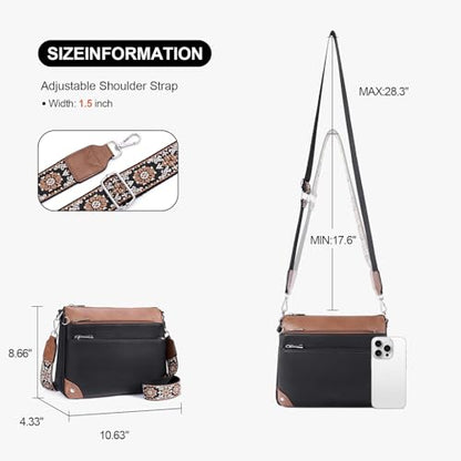 Crossbody Bag for Women, RFID Vegan Leather Medium Purse - color: Black With Brown