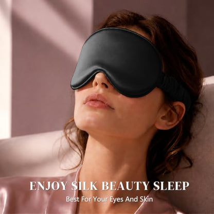 ZIMASILK Adjustable 22 Momme 100% Pure Mulberry Silk Sleep Mask - color: Black-adjustable