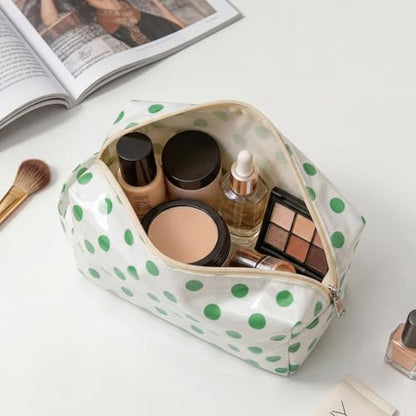 PVC Striped Clear Coated Waterproof Makeup Bag(07White Green) - color: 07White Green
