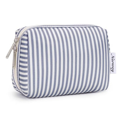 Narwey Small Makeup Bag for Purse, Travel Mini Cosmetic Bag for Women Girls - color: A-Greyish Blue Stripe, style: Small