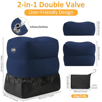 Inflatable Foot Rest Pillow for Travel - Adjustable Height Flight Foot Rest - color: Blue, size: 1 Pack