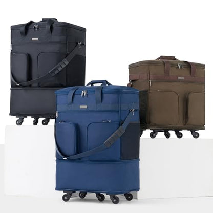 Hanke Expandable Collapsible Luggage with Wheels, Black Upgrade Version 2, 98L, Water-Resistant, 5 Spinner Wheels, 3 Pockets, Polyester, 19x13x27.2 inches, 6.1lb, Carry-On Luggage, Travel, Vacation - color: Black-1