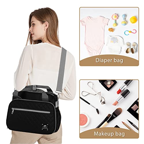 GOGOSO Crossbody Small Diaper Bag, Cute Mini Baby Diaper Tote Bags with Insulated Pockets for Traveling Outdoor Parent, Black - color: Black