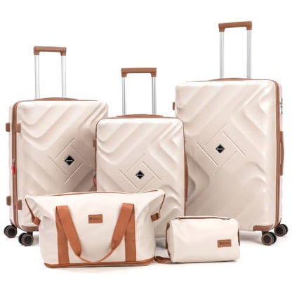 Rosamo 5 Piece Expandable Luggage Set,Hard Suitcases with TSA Lock Spinner Wheels 20/24/28 inch (Begie) - color: Beige, size: 5 Piece Sets 20/24/28/Db/Tb