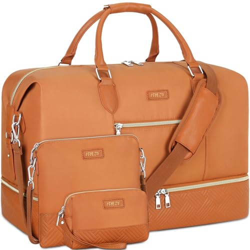 ITIEZY Weekender Bag for Women 21.5" Travel Duffel Large Carry On Bag 3PCS - color: 7-Brown, size: Large