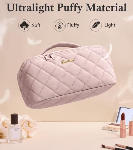 Travel Makeup Bag, Large Capacity Puffy Toiletry & Cosmetic Bag for Women - color: Off-White, size: large