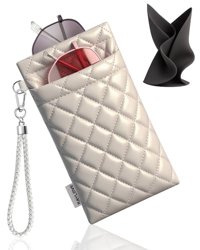 RayLove Double Glasses Case with Carrying Strap and Cleaning Cloth - color: Off-white