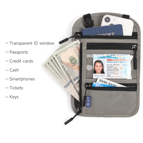 Neck Wallet,Travel for Passport Holder Neck Pouch Wallet RFID Blocking Men Women with Adjustable Neck Strap - color: A-Light Gray