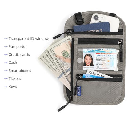 Neck Wallet,Travel for Passport Holder Neck Pouch Wallet RFID Blocking Men Women with Adjustable Neck Strap - color: A-Light Gray