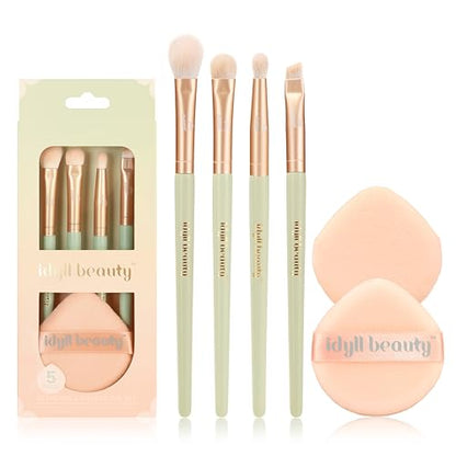 Makeup Brush Set Eyeshadow 5 Pcs, Eye Shadow Brushes for Women With Powder Puff, Fluffy Blending Brush, Crease, Eyeliner Brush Professional, Makeup Artist Set, Vegan & Cruelty Free - size: Eye Makeup Set