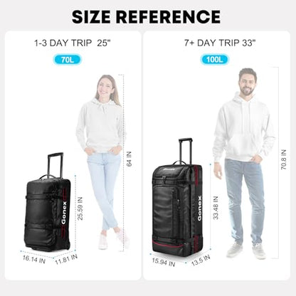 Gonex Rolling Duffle Bag with Wheels, Waterproof PVC Luggage, 25 in, Black - color: Black, size: 25 inch