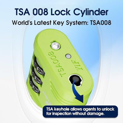 SURE LOCK TSA Approved Luggage Lock – 3-Digit Resettable Combination Padlock with Open Alert Red Dot, Large Easy-Read Dials for Suitcases, Backpacks, Gym & School Lockers - color: Green