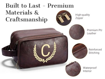 OXYEFEI Personalized Gifts for Men, Personalized Large Toiletry Bag for Men,Custom PU Leather Waterproof Mens Toiletry Travel with Initial Essential Dopp Kit Shaving Bag (E, Tea Brown) - color: Tea Brown, style: E