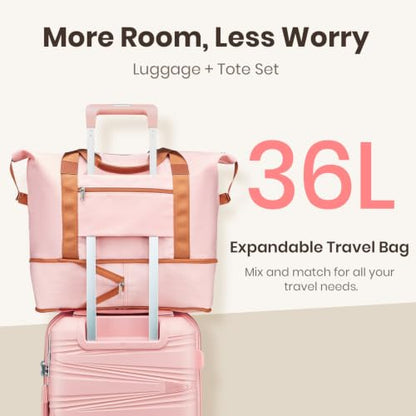 TRAVELEO Luggage Sets 6 Piece Expandable Suitcase (20/24/28), Cosmetic Case - color: Pink, size: 6 Piece Set (14in/20in/24in/28in/DB/TB)