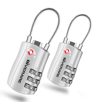 GIVERARE 2 Pack TSA Approved Luggage Locks, Combination Travel Cable Lock, Re-settable 3-Digit Padlocks with Alloy Body, Keyless TSA Padlock for Gym Locker, Golf Bag Case-Silver - color: 2 pack Silver